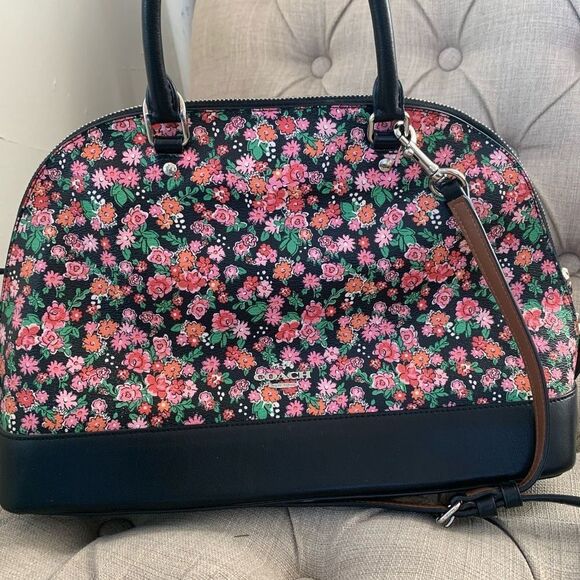 COACH sierra F57622 floral satchel bag set of two pink black large and medium - Picture 4 of 12